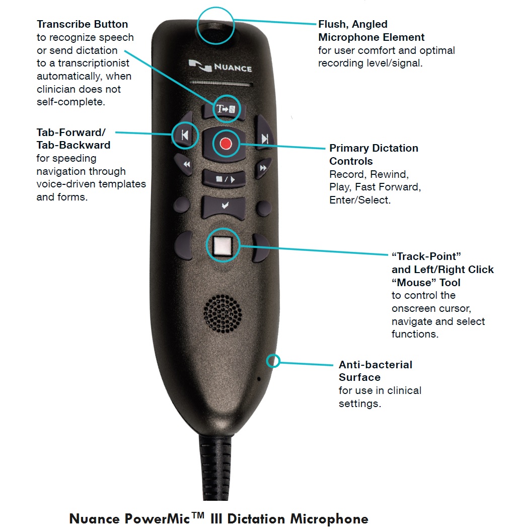 Nuance® PowerMic™ III Dictation Microphone For Dragon With 9ft Cord